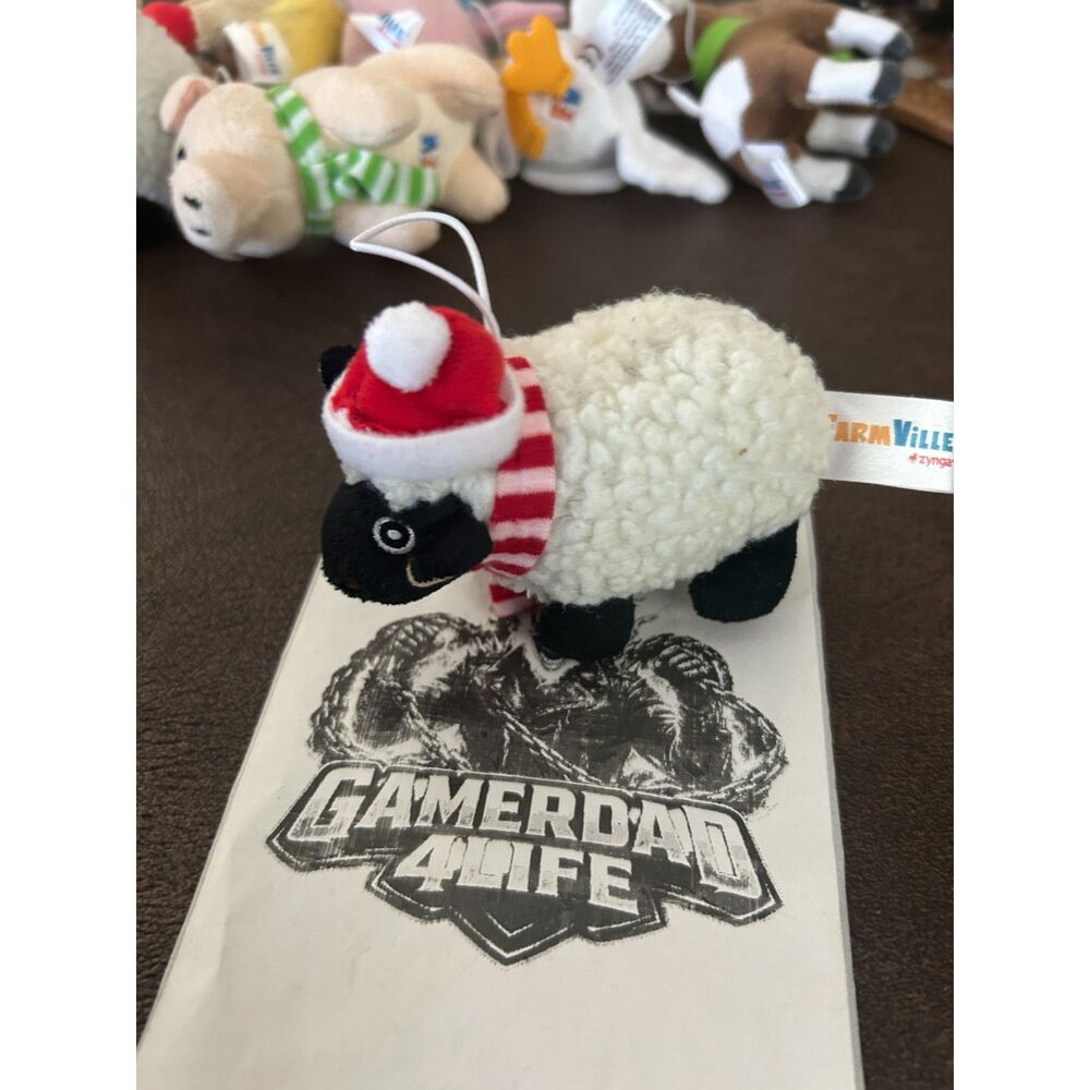 Farmville Plush Christmas Ornament Sheep 2011 farm animal scarf Zynga 3"